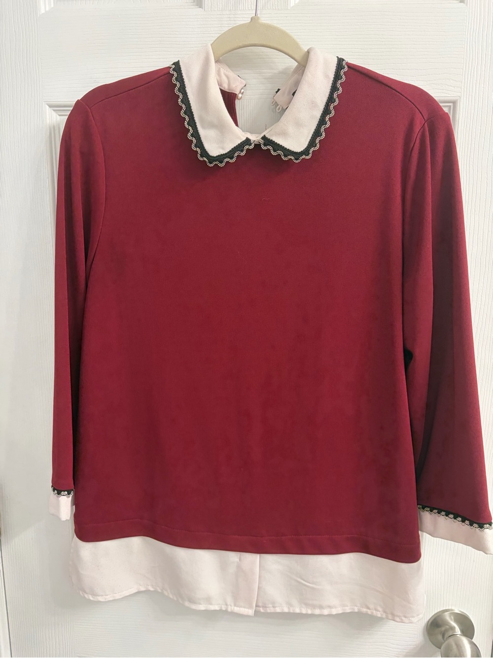 Karl Lagerfeld burgundy and white contrast-collar dress